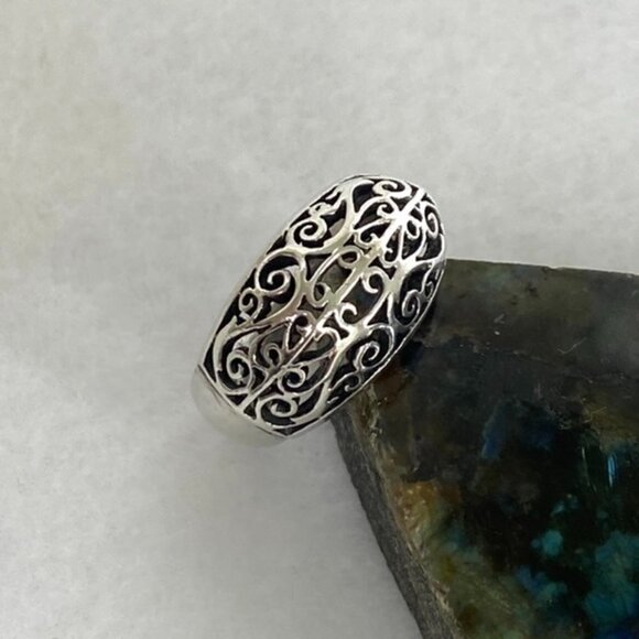 Sterling Silver 925 11mm Scrollwork Pierced Metal Work Wide Band Ring Sz 7 4g - Picture 4 of 16